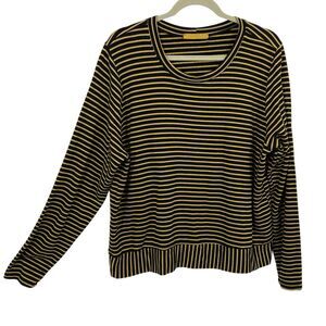 Cut Loose Top Women Size XL Gold Black Striped Long Sleeve Pullover
